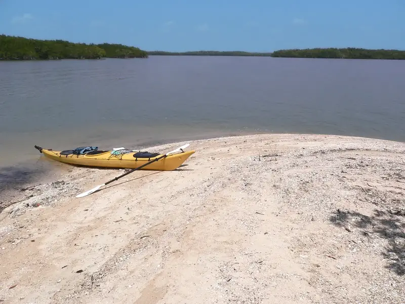 A kayak on a shell beach in the Ten Thousand Islands (color edited)