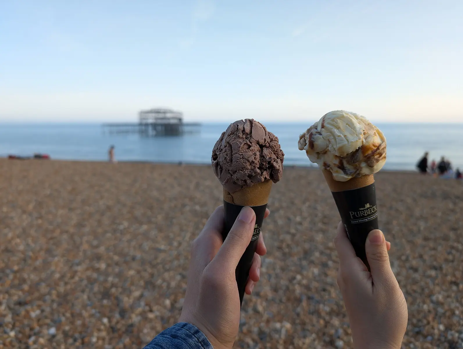 Purbeck Ice Cream, with flavours: Serious Chocolate Banoffee Ripple Both were bought from Brighton Beach Hut.