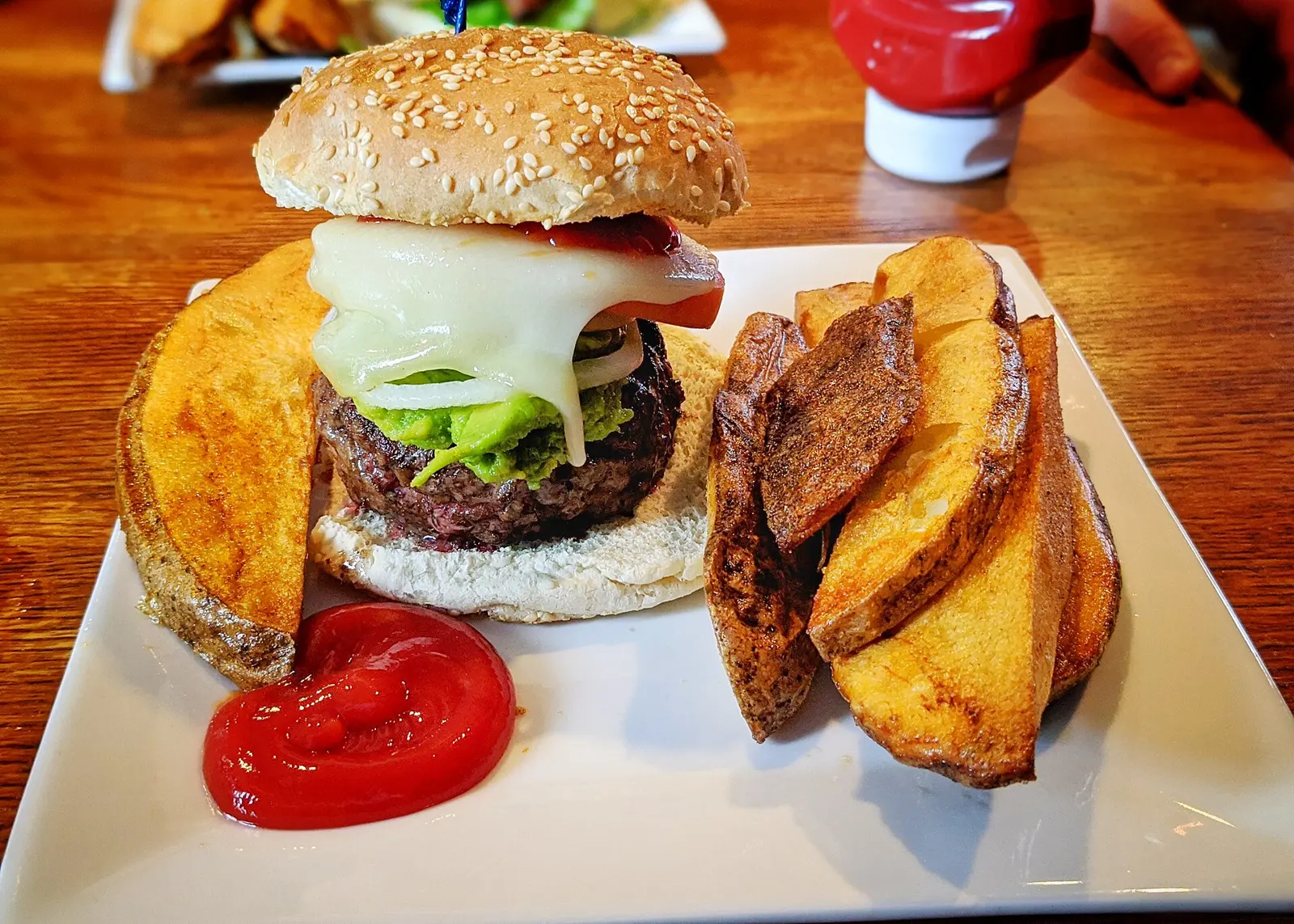 American hamburger with guacamole