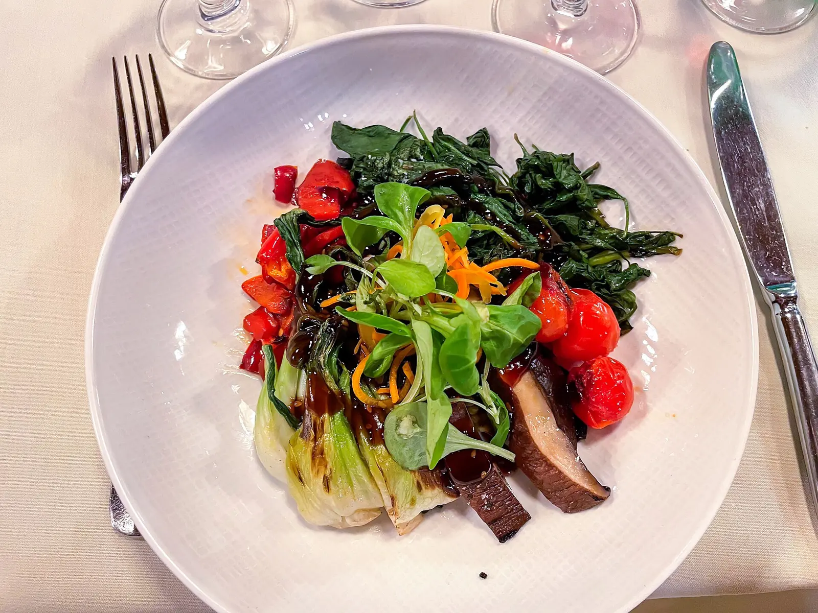 Best Vegetarian Teriyaki Bowl: mushrooms, spinach, peppers, bok choy, brown rice. Redeye Grill, 890 7th Avenue, Manhattan