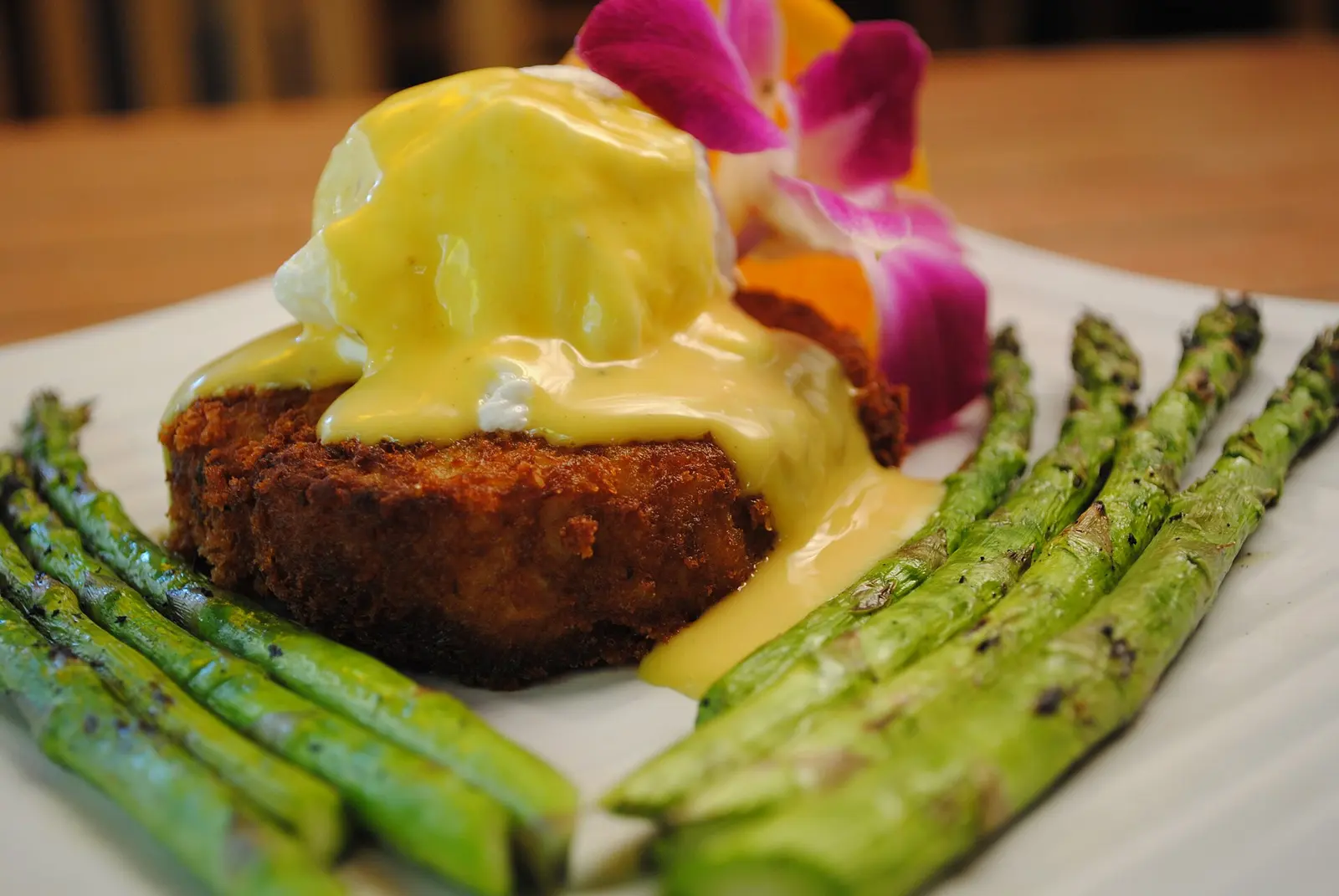 Photographer's caption: ' Crab Cake Benedict . A lightly fired cake cake topped with a poached egg and Key Lime Hollandaise sauce. Served at the Siesta Key Oyster Bar. Siesta...