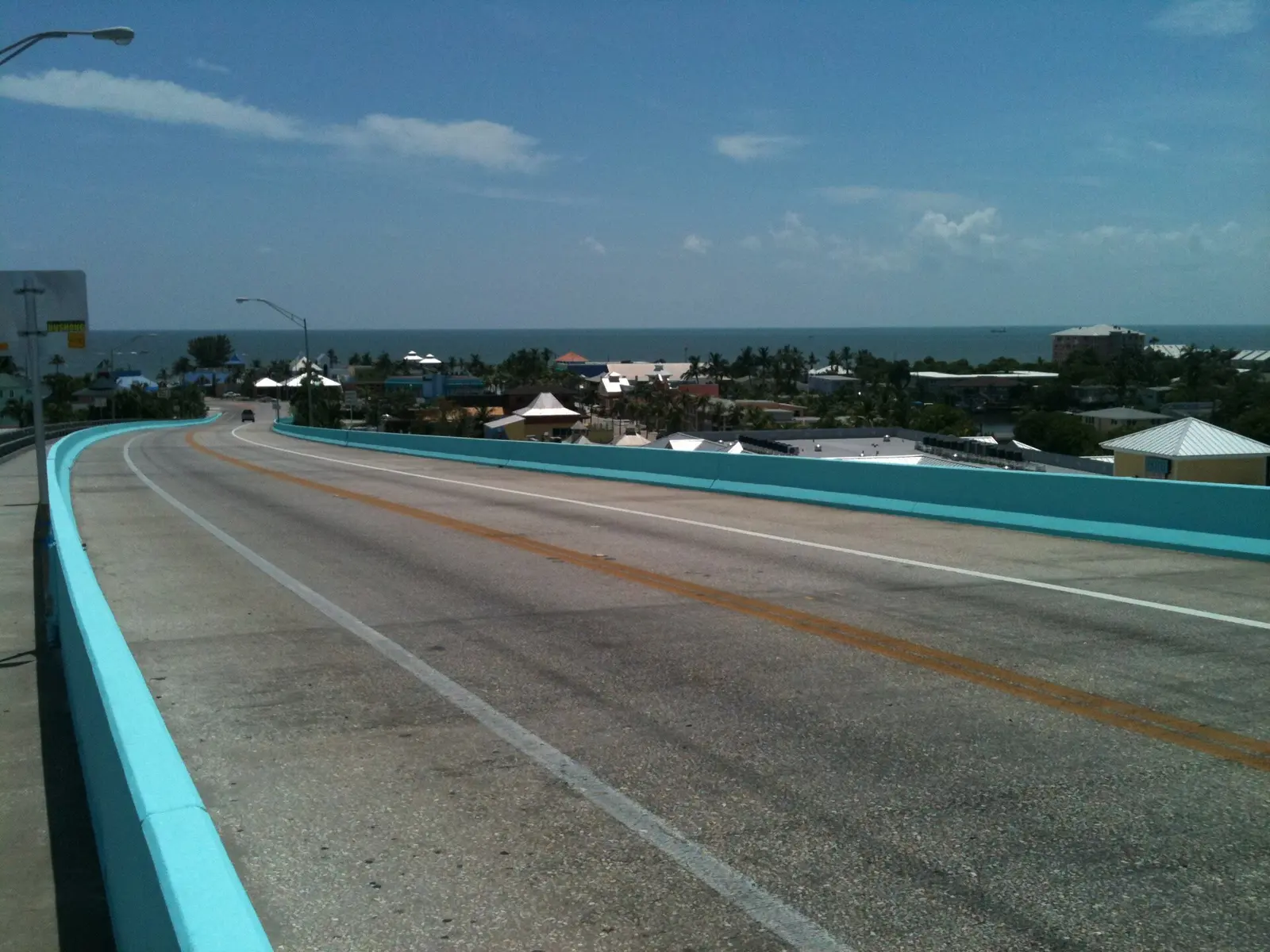 View of downtown Fort Myers Beach and the Gulf of Mexico from the top of the Matanzas Pass Bridge