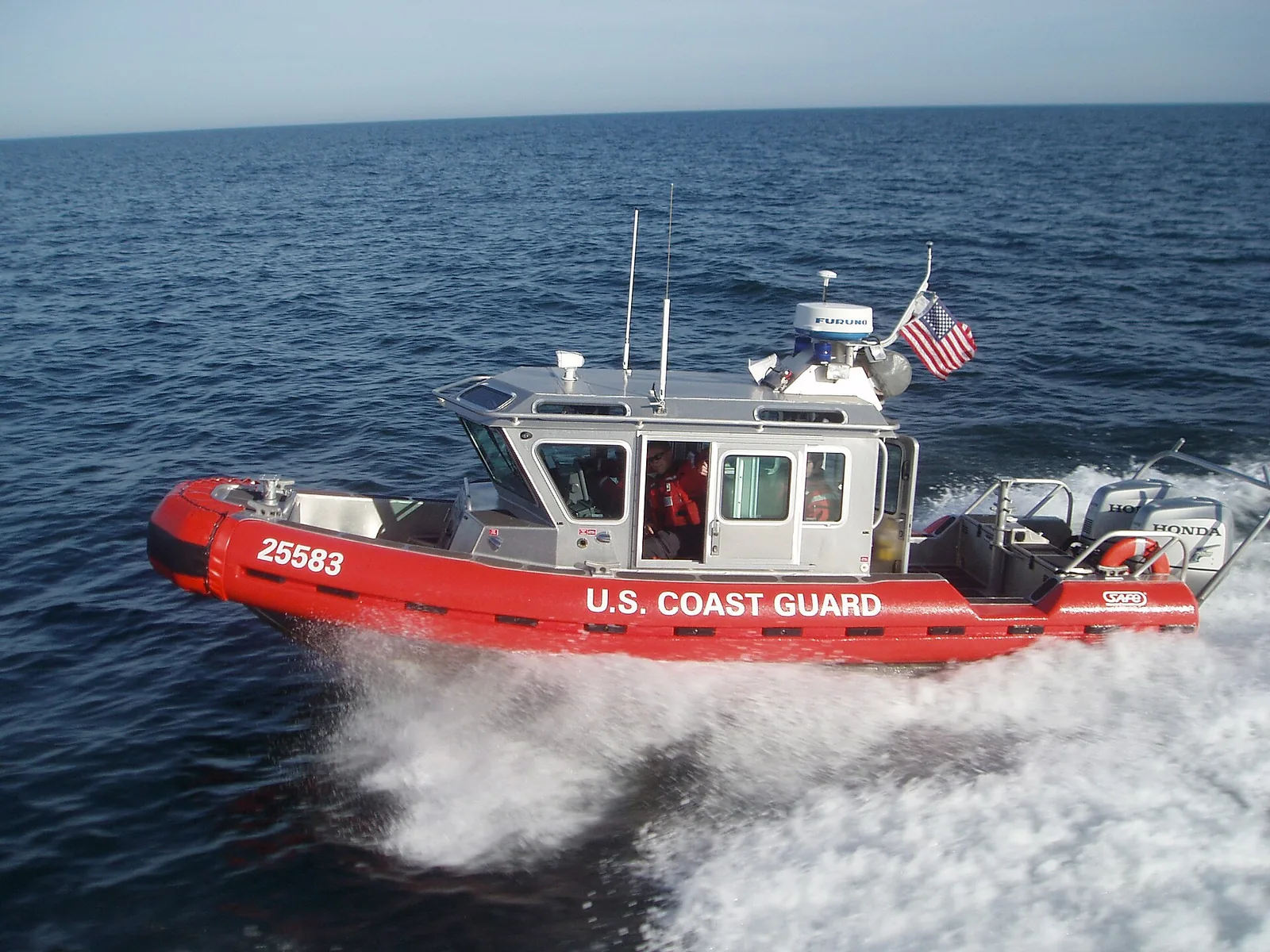 A U.S. Coast Guard response boat-small underway